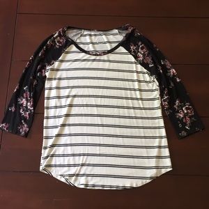 Maurice's Floral and Striped 3/4 Sleeve Blouse